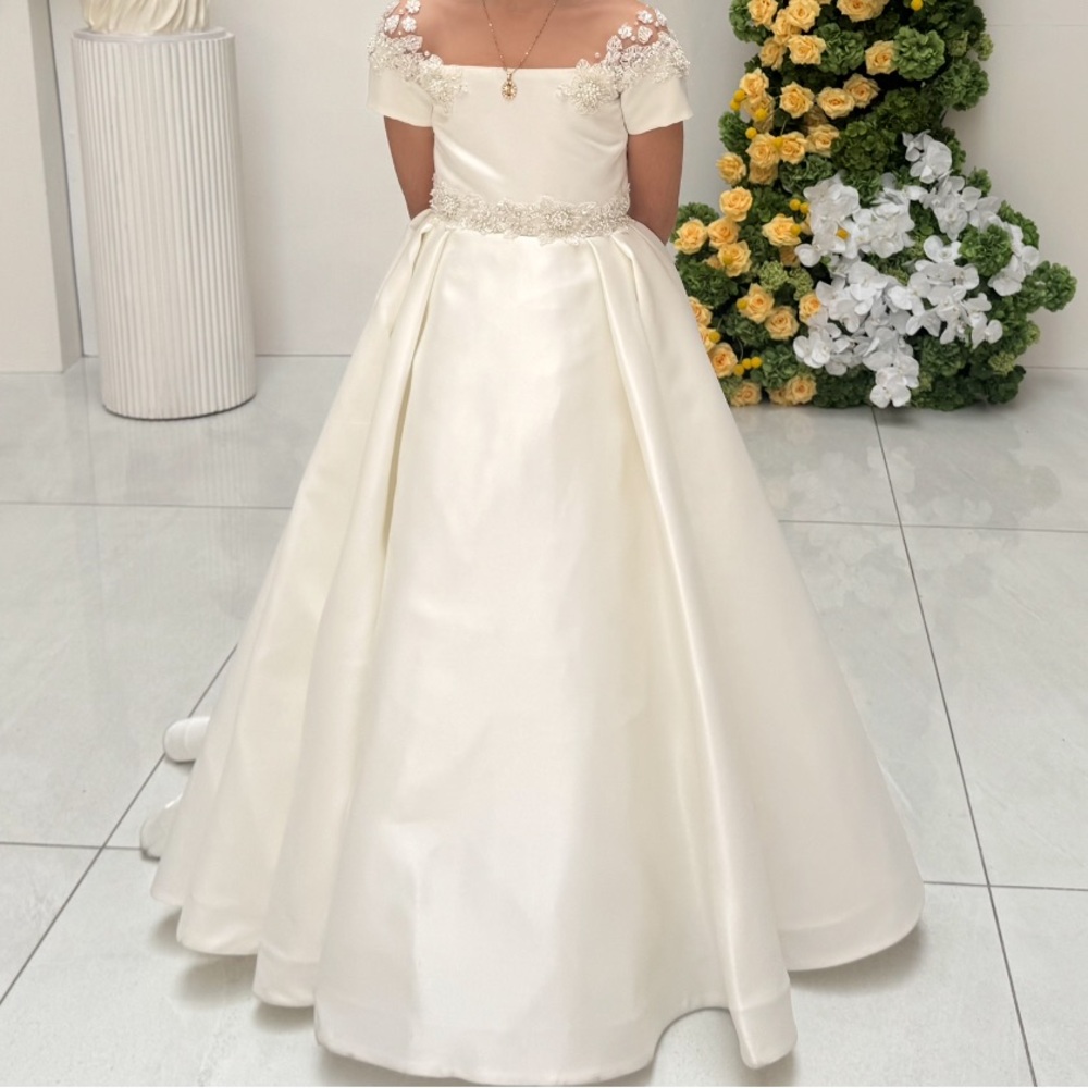 Cream Off the Shoulder Puff Sleeve Bridal Gown